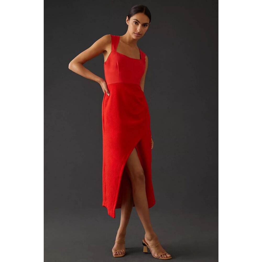 Maeve by Anthropologie Red Asymmetrical Midi Dress NWT Size 8